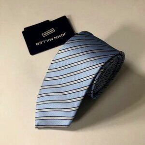 New with Tag JOHN MILLER Blue White Stripe Men’s Tie Preppy Wedding Formal Prom